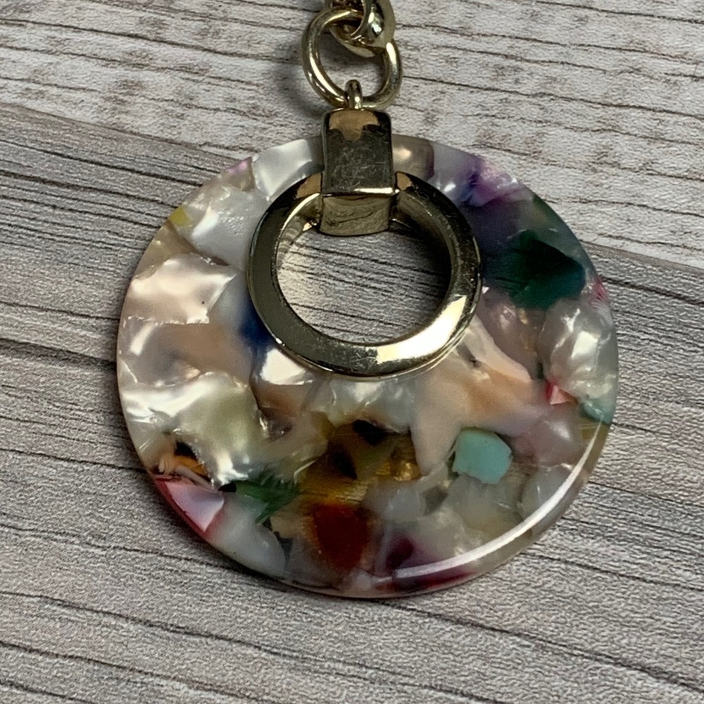 LOFT Outlet Gold Tone Long Pendant Necklace Multi Color Confetti Resin Disc 32"